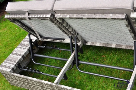 Sofa ogrodowa Diabolico szara elegancki charakter oryginalna forma wielofunkcyjny regulowany mebel ogrodowy wykonany z technorattanu