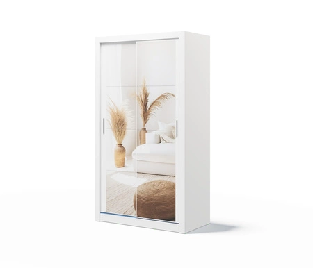 Szafa przesuwna z lustrem Arti 120 cm biała pojemna szafa do przedpokoju drzwi szafy wykończone lustrami w ciekawej konfiguracji