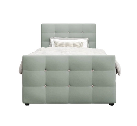 Łóżko kontynentalne Kansas 90x200 miętowe w nowoczesnym skandynawskim stylu z tapicerowanym zagłówkiem oraz zanóżkiem