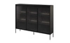 Komoda Trend 150 cm czarna designerski przeszklony front klimatyczne oświetlenie w postaci paska led pod górnym blatem
