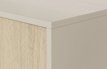 Regał Wald 80 cm beżowy / beż jodełka skandynawski design stabilne wysokie nogi regał z drzwiami do salonu gustowny wzór jodełki