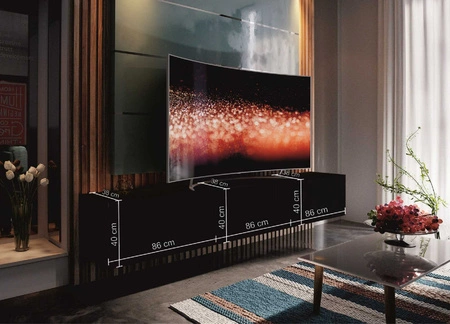 Szafka RTV Tawros 258 cm czarny połysk idealna szafka do salonu dla miłośników nowoczesnych aranżacji o eleganckim charakterze