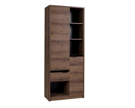 Regał Denver 80 cm dąb monastery / czarny połysk elegancki design regał z drzwiami i szufladą doskonała propozycja do biura