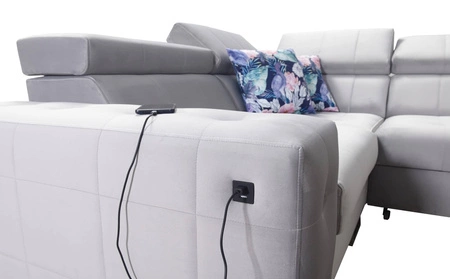 Narożnik z funkcją spania Hampton III beżowy lewostronny komfortowy narożnik wykonany z gładkiej i miękkiej tkaniny typu velvet