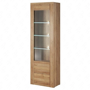 Witryna Larona 65 cm dąb riviera elegancka witryna do salonu prosta bryła idealna do każdego wnętrza elementy z bezpiecznego szkła hartowanego
