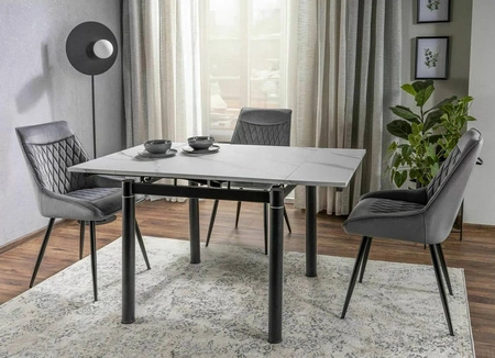 Krzesło tapicerowane Agat ciemny beż nowoczesne oraz funkcjonalne krzesło do jadalni z metalowymi nogami krzesło z uchwytem