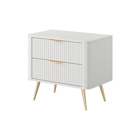 Szafka nocna Lante biała stylowa szafka z szufladami idealna do sypialni w stylu glamour i skandynawskim oryginalny kształt bryły