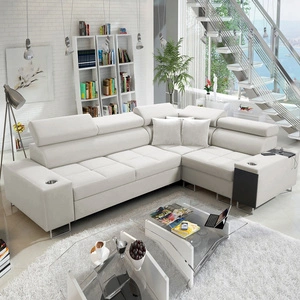 Narożnik z funkcją spania Dafni II kość słoniowa prawostronny velvet narożnik z pojemnikiem na pościel szuflada z pełnym wysuwem