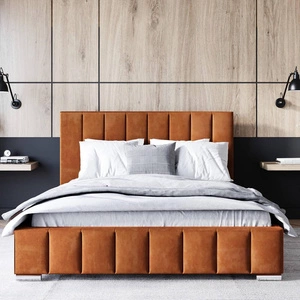 Łóżko tapicerowane Insam 160x200 cynamonowe stylowe łóżko z pojemnikiem na pościel wygodny zagłówek zachwyca eleganckim designem