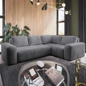 Narożnik z funkcją spania Bovec II szary prawostronny komfortowy narożnik rozkładany o stylowym charakterze pojemnik na pościel