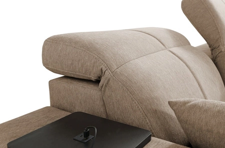 Narożnik z funkcją spania Tesalia V zielony lewostronny komfortowy narożnik z szufladą oraz funkcją przesuwanego oparcia