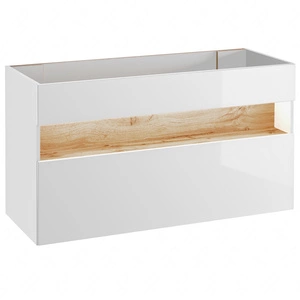 Szafka pod umywalkę Bahama 120 cm biały połysk / dąb wotan stylowa szafka z pojemną szufladą klimatyczne oświetlenie LED