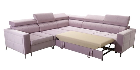 Narożnik z funkcją spania Nausa IV butelkowa zieleń lewostronny velvet dekoracyjne przeszycia narożnik z pojemnikami na pościel