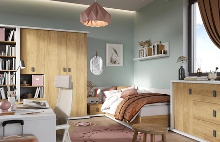 Łóżko Simi 90x200 cm biały / hikora naturalna lewostronne wygodne łóżko w stylu nowoczesnym tapczan z pojemnikiem na pościel