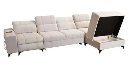 Narożnik z funkcją spania Penejos XII Lux ciemny beżowy prawostronny stylowy narożnik rozkładany z komfortowym wysuwanym podnóżkiem