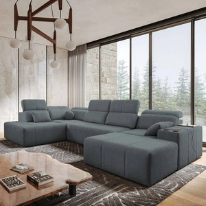 Narożnik z funkcją spania Tesalia VI szary prawostronny nowoczesny i komfortowy narożnik z funkcją przesuwanego oparcia