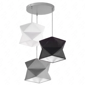 Lampa wisząca potrójna Quasar designerska lampa sufitowa do salonu z bawełnianym abażurem i metalową rozetą sufitową