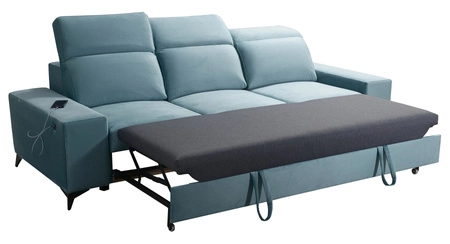 Sofa z funkcją spania Kelly grafitowa stylowa sofa do salonu o prostym designie regulowane zagłówki welurowa tkanina