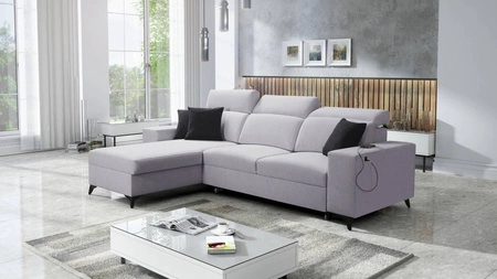 Narożnik z funkcją spania Kelly Sleek szary popiel lewostronny pleciony komfortowy i funkcjonalny narożnik rozkładany do salonu