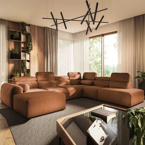 Narożnik z funkcją spania Cantare X ceglasty lewostronny wygodny narożnik o niebanalnym designie doskonały do przestronnego salonu