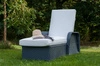 Leżak ogrodowy Matto szary elegancki charakter mebla łóżko ogrodowe z regulowanym zagłówkiem i podłokietnikami wytrzymały technorattan