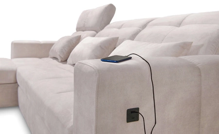 Narożnik z funkcją spania Laredo niebieski lewostronny komfortowy i stylowy narożnik rozkładany z pojemnikiem na pościel