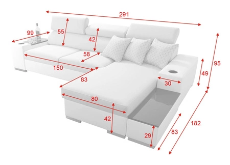Narożnik z funkcją spania Provo kremowy / biały prawostronny narożnik z pojemnikiem na pościel i funkcjonalną dostawką
