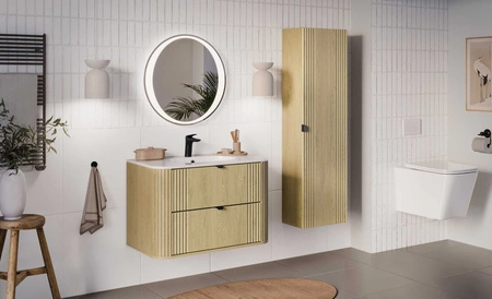 Szafka pod umywalkę Ovalia Cremona 80 cm dąb cremona stylowa szafka z szufladami zaokrąglony kształt dekoracyjne pionowe ryflowania