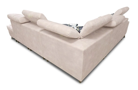 Narożnik z funkcją spania Buffalo IX oliwkowy prawostronny stylowy narożnik do pokoju wykonany z welurowej tkaniny ozdobne poduszki