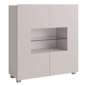 Komoda z przeszkleniem Apulia 100 cm beżowa minimalistyczny design stylowa komoda do salonu prosta bryła wpisująca się w każde wnętrze