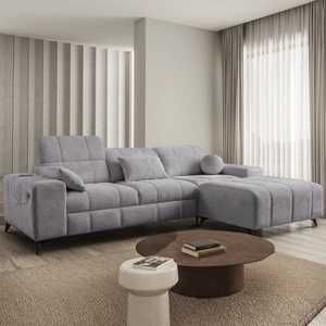 Narożnik z funkcją spania Penejos jasny szary prawostronny elegancki narożnik z pojemnikiem na pościel komfortowe regulowane zagłówki