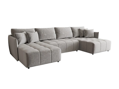 Narożnik z funkcją spania Oroso U jasny szary pojemnik na pościel miękka tkanina typu velvet z powłoką hydrofobową ozdobne pikowania