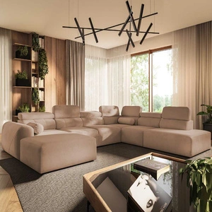 Narożnik z funkcją spania Cantare X łososiowy lewostronny wygodny narożnik o niebanalnym designie doskonały do przestronnego salonu