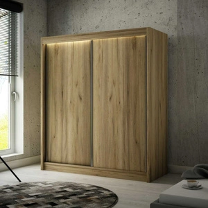 Szafa przesuwna Kristo 200 cm dąb craft złoty ergonomiczna oraz bardzo funkcjonalna szafa w nowoczesnej formie o geometrycznych kształtach
