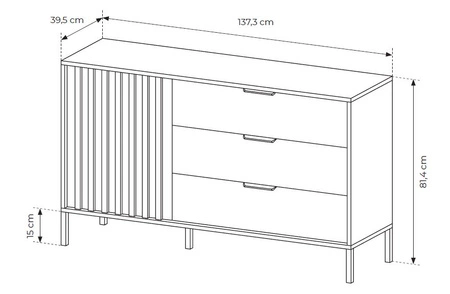 Komoda z szufladami Tipler 137 cm dąb artisan / antracyt nowoczesny design ozdobne lamele na drzwiach komody uchwyty krawędziowe