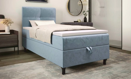 Łóżko kontynentalne Melba 100x200 turkusowe w nowoczesnym skandynawskim stylu z tapicerowanym zagłówkiem łóżko z pojemnikiem