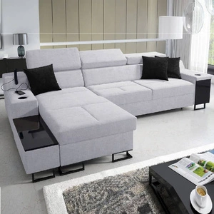 Narożnik z funkcją spania Alcamo szary popiel lewostronny elegancki i stylowy narożnik z dostawką praktyczna szuflada w boczku mebla