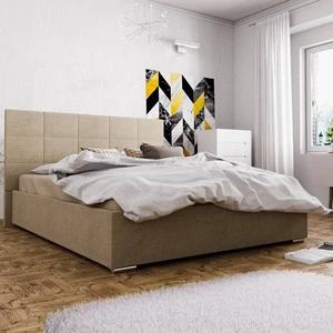 Łóżko tapicerowane Eljas 160x200 ciemny beż z zagłówkiem w nowoczesnym stylu idealne do sypialni
