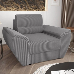 Fotel Fogu szary popiel nowoczesny design wygodny fotel do salonu sztruksowa tkanina o wyrazistych prążkach szerokie podłokietniki