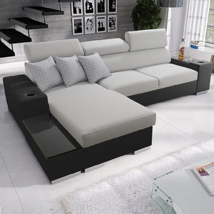 Narożnik z funkcją spania Provo szary popiel / czarny lewostronny narożnik z pojemnikiem na pościel i funkcjonalną dostawką