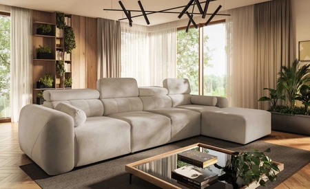 Narożnik z funkcją spania Cantare XII beżowy prawostronny estetyczny i niezwykle komfortowy narożnik z pojemnikiem na pościel