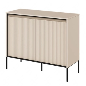 Komoda Trend 98 cm beżowa funkcjonalna komoda do salonu o oryginalnym designie ryflowane fronty z subtelnym oświetleniem