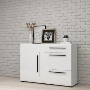 Komoda z szufladami Tulsa 120 cm biała / biały połysk funkcjonalna idealna do wnętrz w stylu nowoczesnym klasycznym i skandynawskim