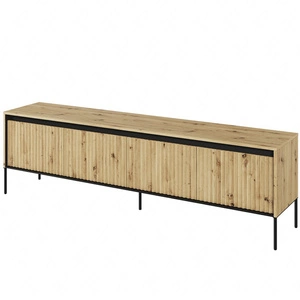 Szafka RTV Trend 193 cm dąb artisan nowoczesna szafka pod telewizor z metalową podstawą ryflowane fronty subtelne oświetlenie LED