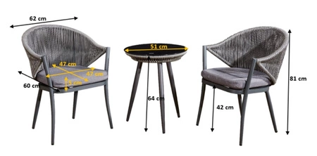 Zestaw mebli ogrodowych Breve szary designerska konstrukcja mebli krzesła plecione niewielkich rozmiarów komplet idealny na balkon