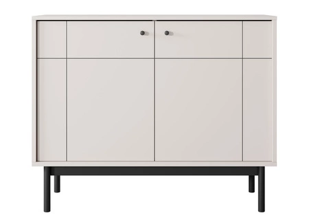 Zestaw mebli Modesta beżowy minimalistyczny design podkreślony subtelną kolorystyką ryflowane szkło hartowane wysokie drewniane nogi