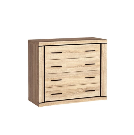 Komoda z szufladami Dallas 107 cm dąb sonoma / czarny elegancka stylistyka mebla wzbogacona o stylowe czarne dodatki pojemne szuflady