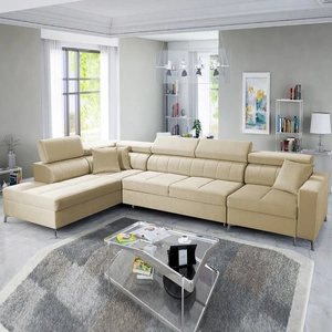 Narożnik z funkcją spania Nausa X beżowy lewostronny narożnik z dwoma pojemnikami na pościel wykonanie z tkaniny typu velvet