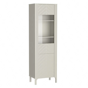 Witryna Malumi 60 cm beżowa stylowa witryna do salonu ozdobiona wyrafinowanym wzorem jodełki wysoka smukła podstawa