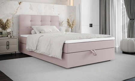 Łóżko kontynentalne Flint 100x200 pudrowy róż w nowoczesnym skandynawskim stylu z tapicerowanym zagłówkiem łóżko z pojemnikiem